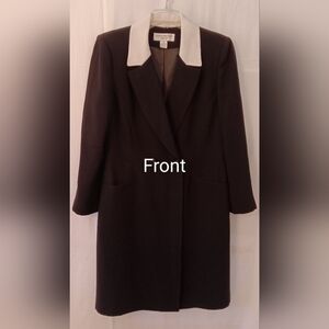 Jones New York dress black fully lined long coat dress with white collar size16